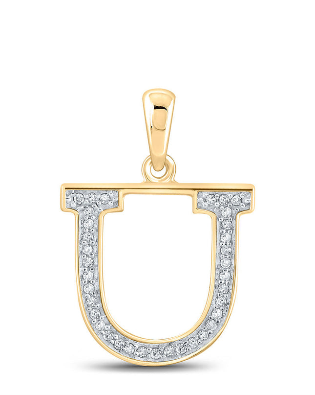 10kt Yellow Gold Womens Round Diamond Initial U Letter Pendant 1/12 Cttw