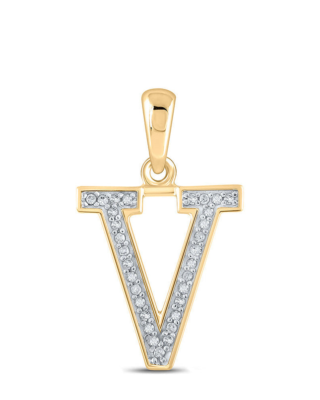10kt Yellow Gold Womens Round Diamond Initial V Letter Pendant 1/20 Cttw