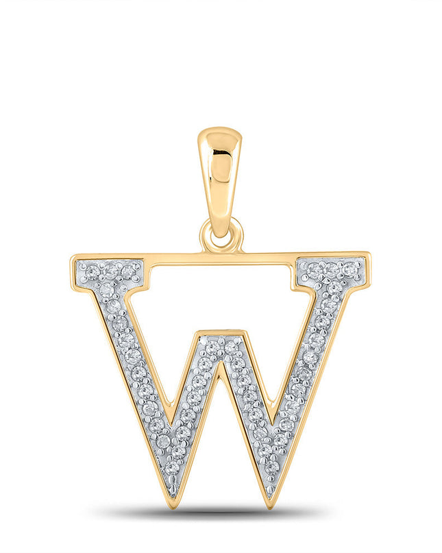 10kt Yellow Gold Womens Round Diamond Initial W Letter Pendant 1/12 Cttw