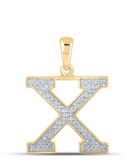 10kt Yellow Gold Womens Round Diamond Initial X Letter Pendant 1/10 Cttw