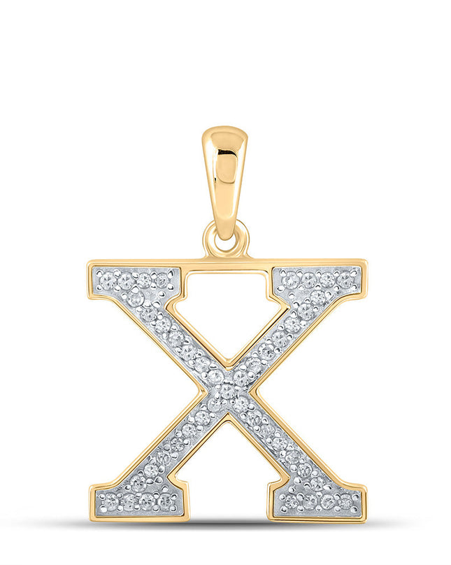 10kt Yellow Gold Womens Round Diamond Initial X Letter Pendant 1/10 Cttw