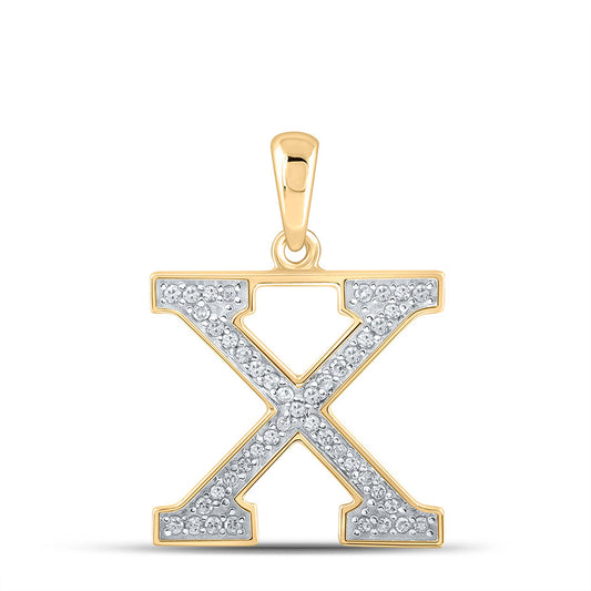 10kt Yellow Gold Womens Round Diamond Initial X Letter Pendant 1/10 Cttw