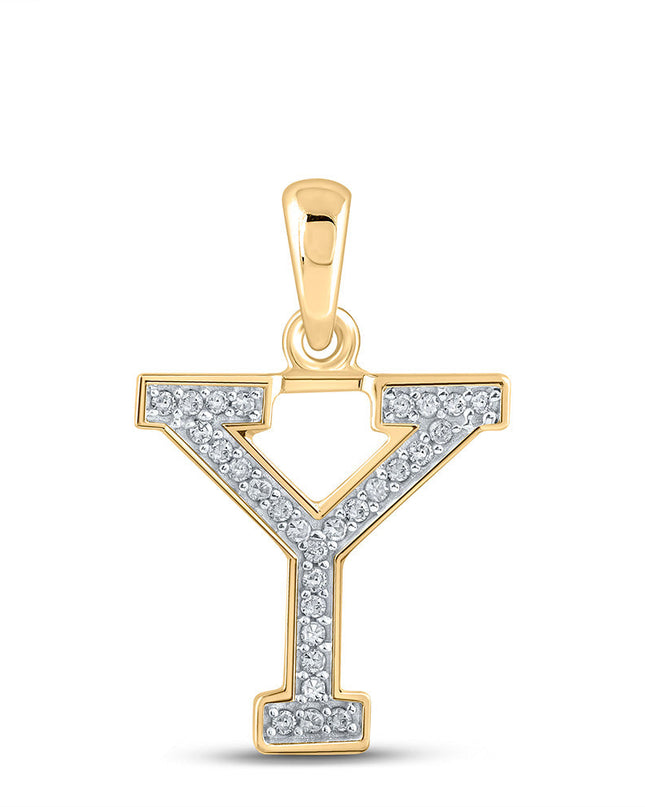 10kt Yellow Gold Womens Round Diamond Initial Y Letter Pendant 1/12 Cttw