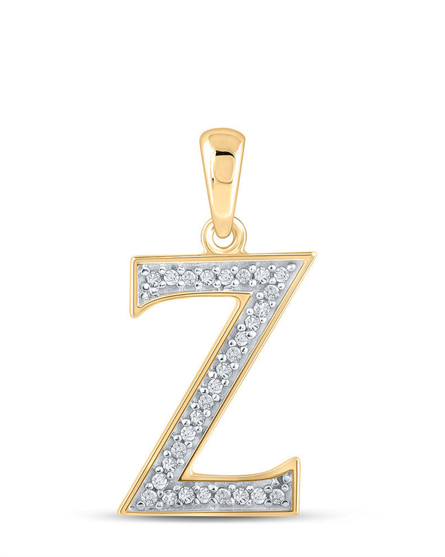 10kt Yellow Gold Womens Round Diamond Initial Z Letter Pendant 1/12 Cttw