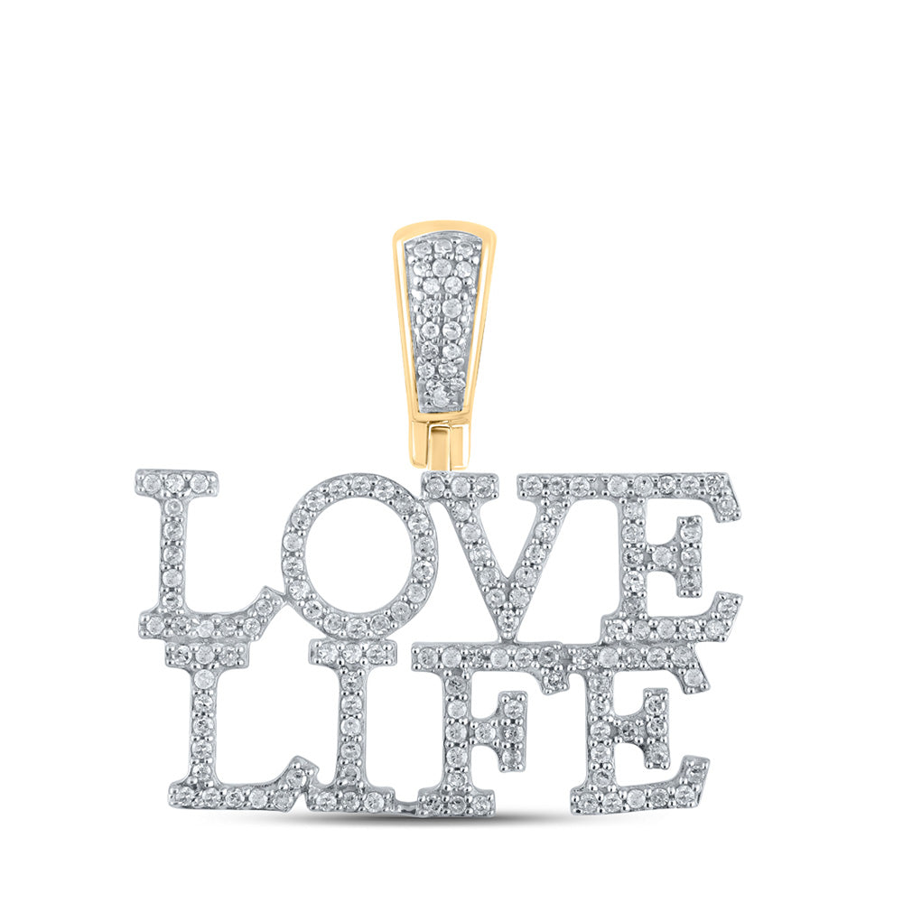 10kt Yellow Gold Mens Round Diamond Love Life Phrase Charm Pendant 1/2 Cttw