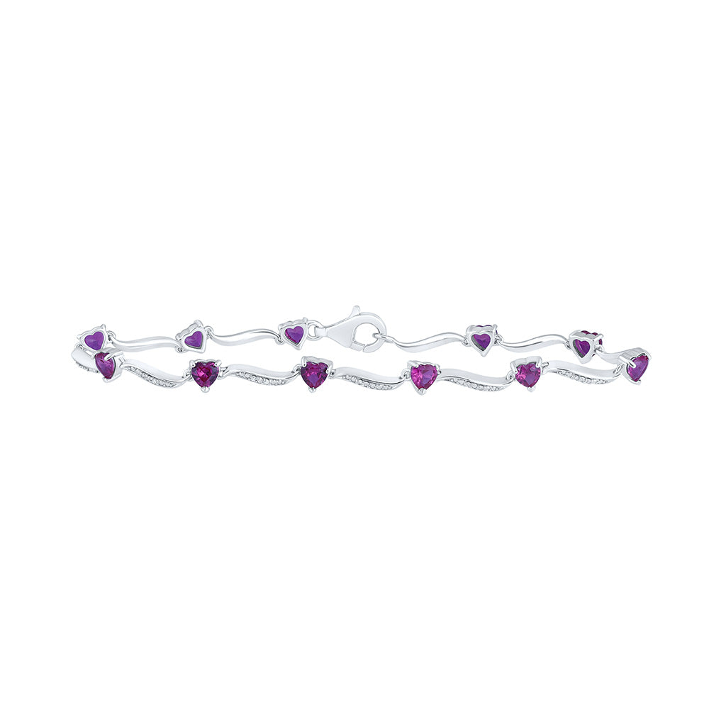 Sterling Silver Womens Heart Synthetic Ruby Fashion Bracelet 4 Cttw