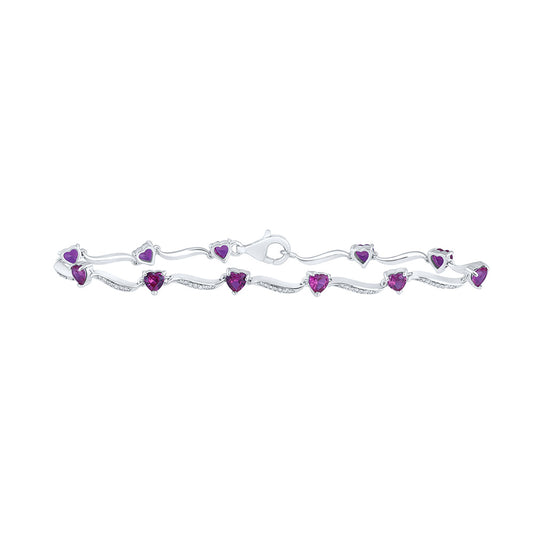 Sterling Silver Womens Heart Synthetic Ruby Fashion Bracelet 4 Cttw