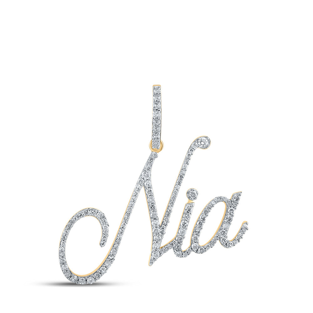 10kt Yellow Gold Womens Round Diamond Nia Name Pendant 5/8 Cttw