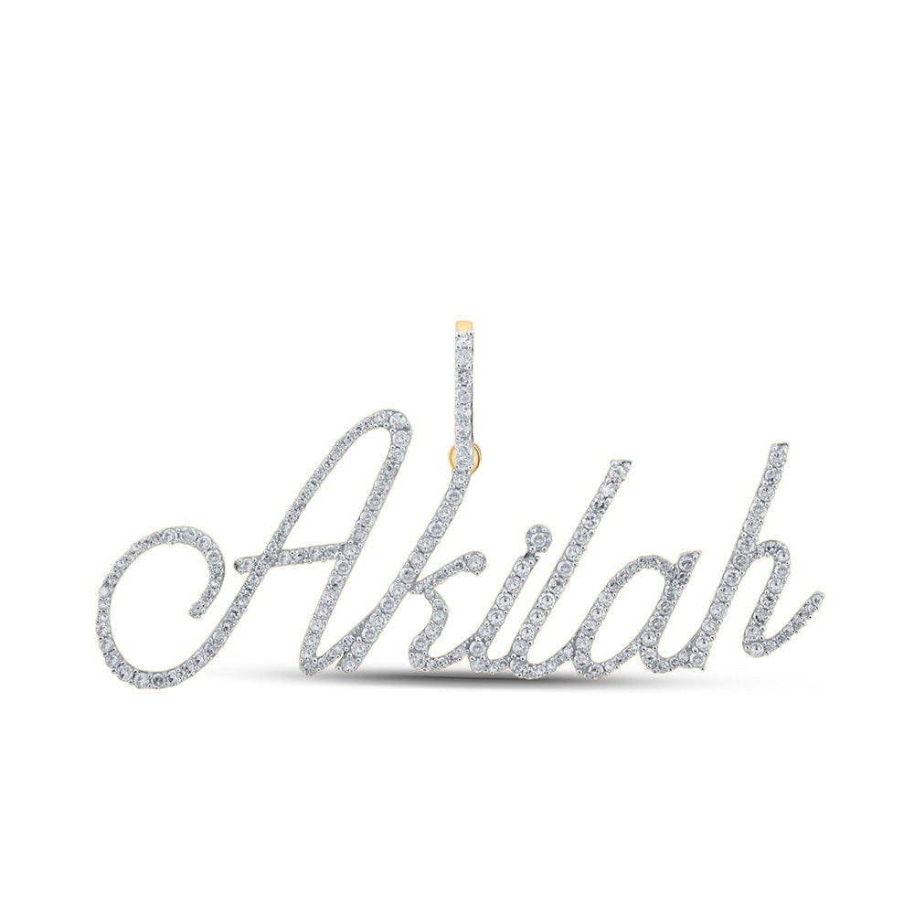 10kt Yellow Gold Round Diamond AKILAH Name Letter Charm Pendant 1 Cttw