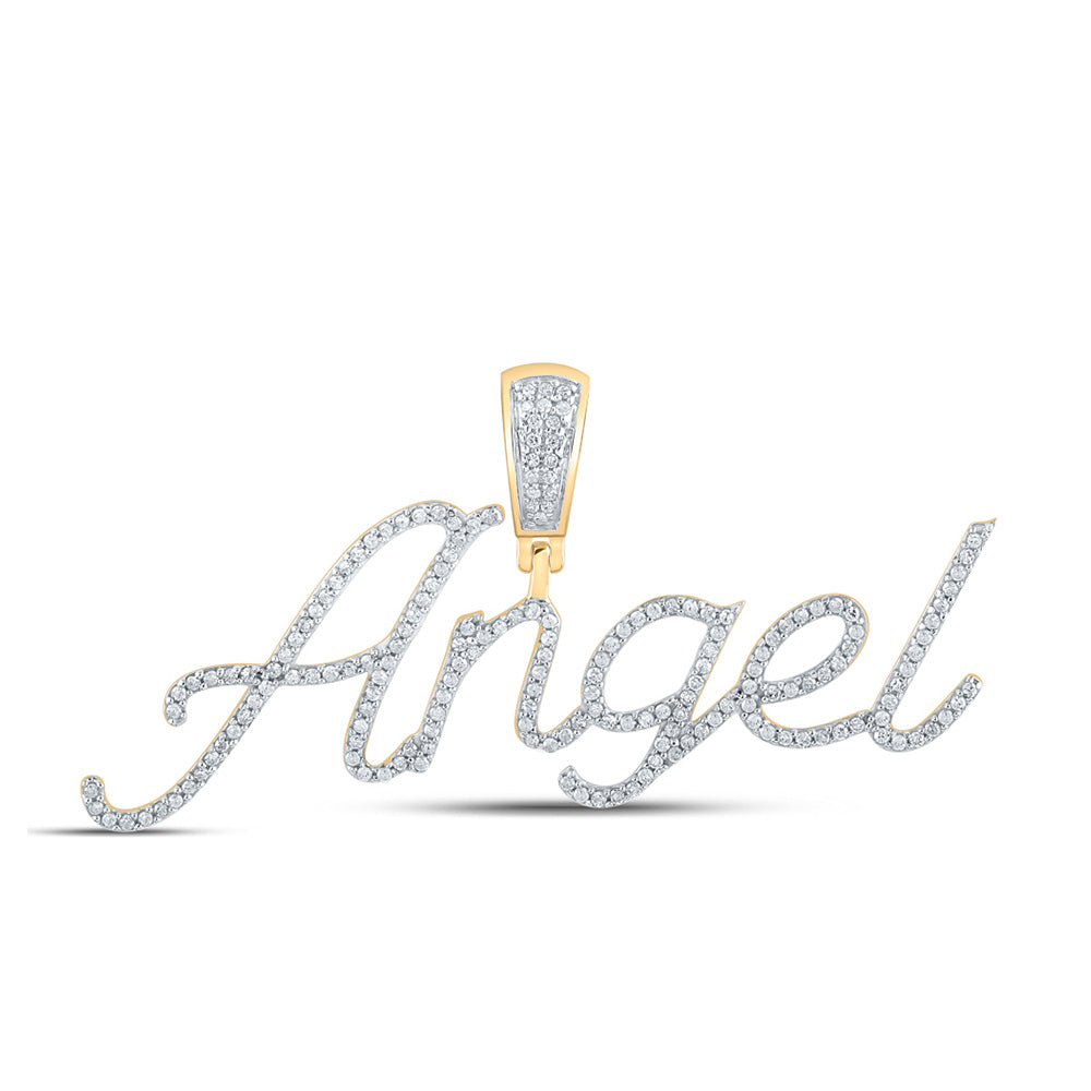 10kt Yellow Gold Womens Round Diamond ANGEL Name Pendant 1/2 Cttw