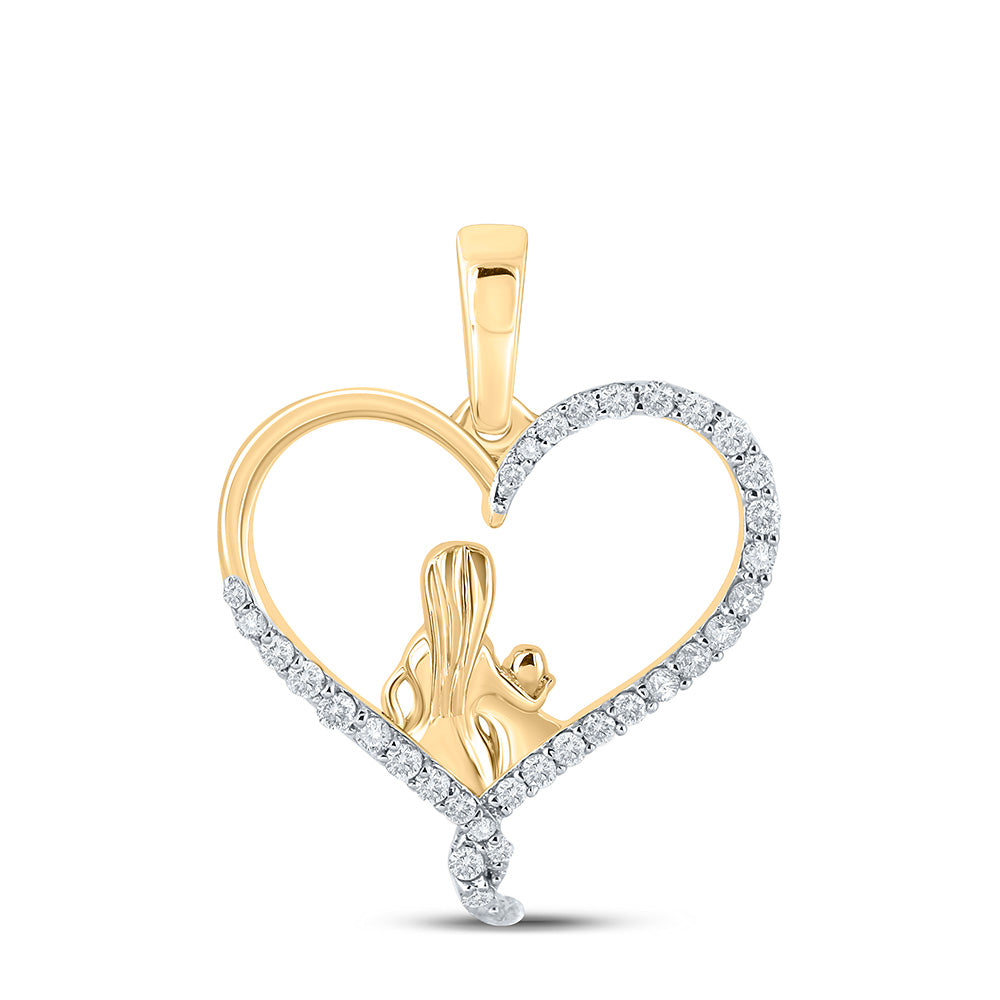 10kt Yellow Gold Womens Round Diamond Heart Child Mom Pendant 1/5 Cttw