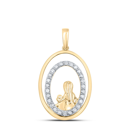 10kt Yellow Gold Womens Round Diamond Oval Child Mom Pendant 1/5 Cttw