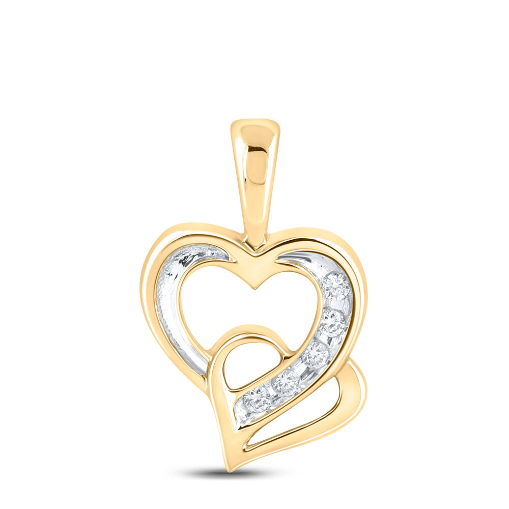 10kt Yellow Gold Womens Round Diamond Double Heart Pendant 1/20 Cttw