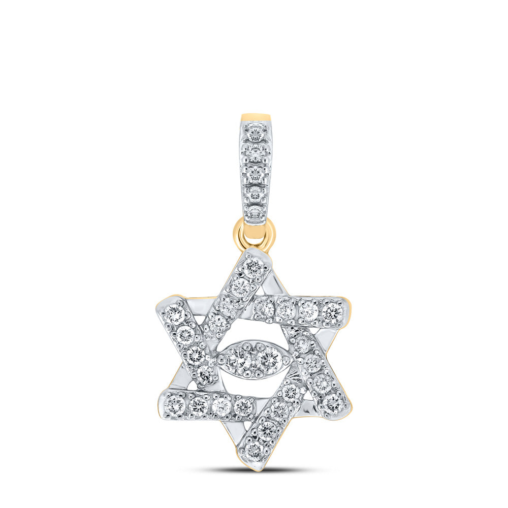 10kt Yellow Gold Womens Round Diamond Magen David Star Pendant 1/3 Cttw