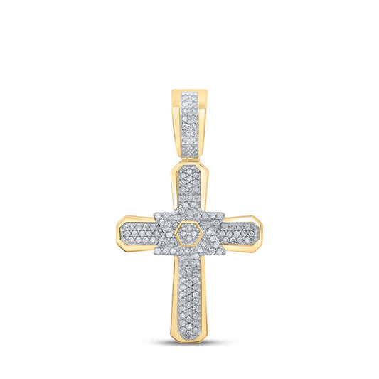 10kt Yellow Gold Mens Round Diamond Cross Charm Pendant 1/3 Cttw