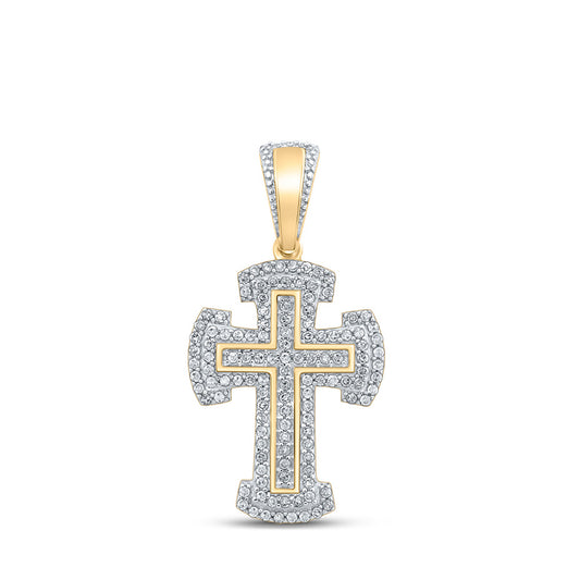 10kt Yellow Gold Mens Round Diamond Cross Charm Pendant 1/3 Cttw