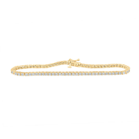 Yellow-tone Sterling Silver Womens Round Diamond Fashion Bracelet 1/2 Cttw