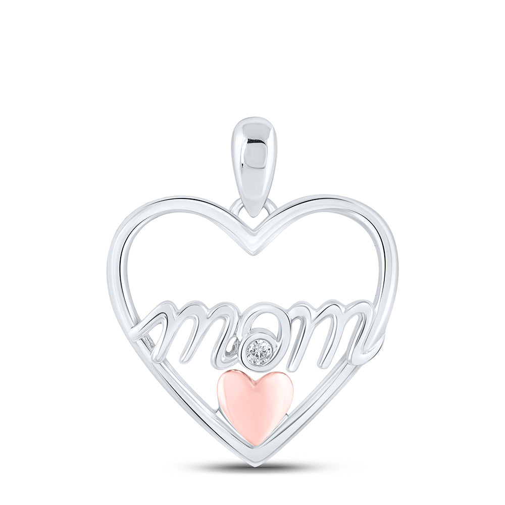 Sterling Silver Womens Round Diamond Mom Heart Pendant .02 Cttw