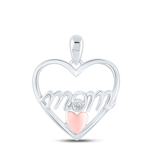 Sterling Silver Womens Round Diamond Mom Heart Pendant .02 Cttw