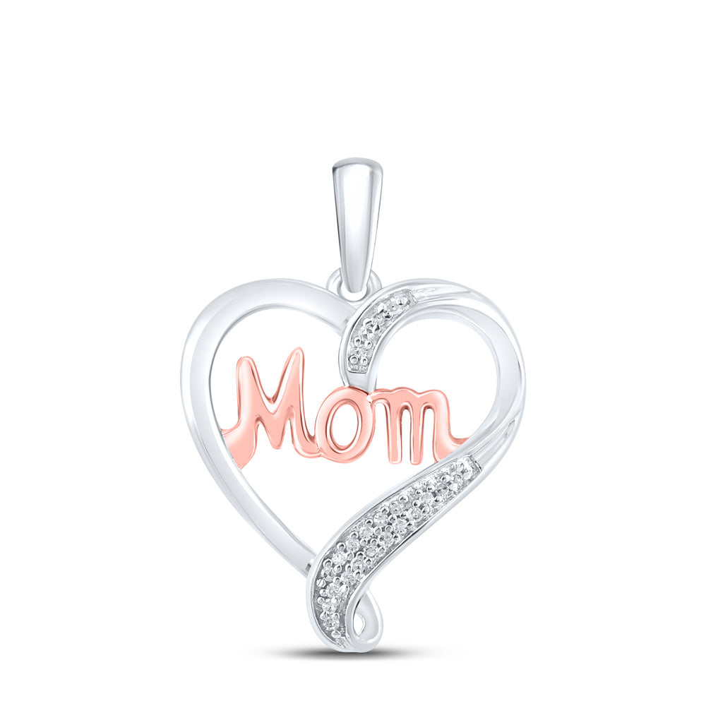 Sterling Silver Womens Round Diamond Mom Heart Pendant 1/20 Cttw