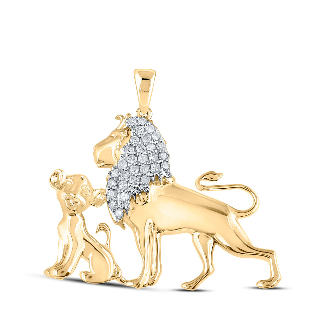 10kt Yellow Gold Womens Round Diamond Lion Animal Pendant 1/5 Cttw