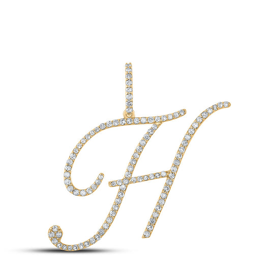 10kt Yellow Gold Womens Round Diamond H Initial Letter Pendant 5/8 Cttw