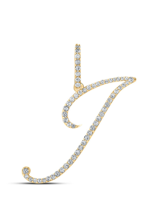 10kt Yellow Gold Womens Round Diamond J Initial Letter Pendant 1/3 Cttw