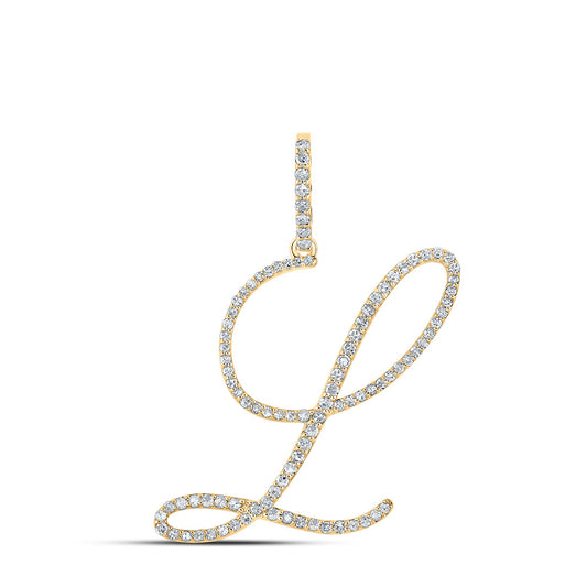 10kt Yellow Gold Womens Round Diamond L Initial Letter Pendant 1/2 Cttw