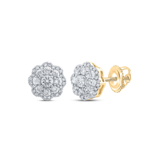 10kt Yellow Gold Womens Round Diamond Cluster Earrings 1/2 Cttw