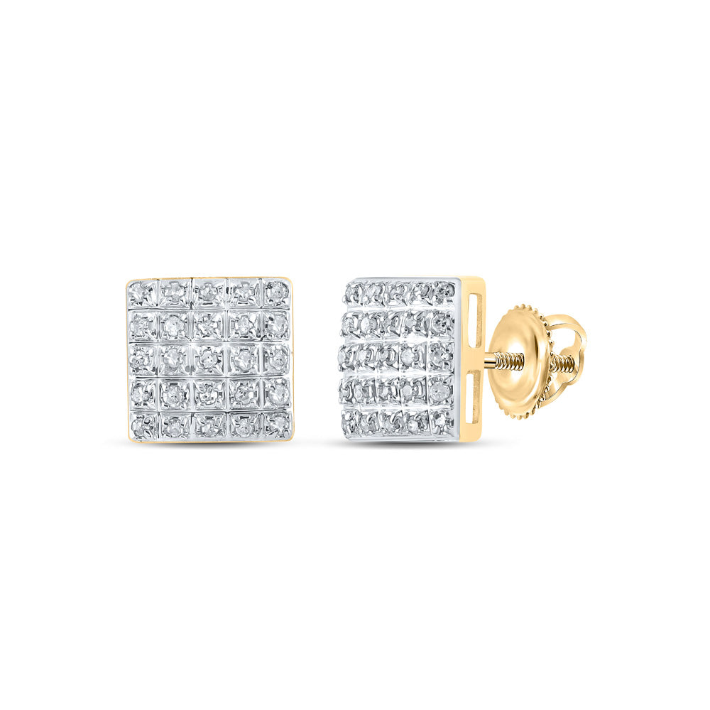 10kt Yellow Gold Womens Round Diamond Square Earrings 1/6 Cttw