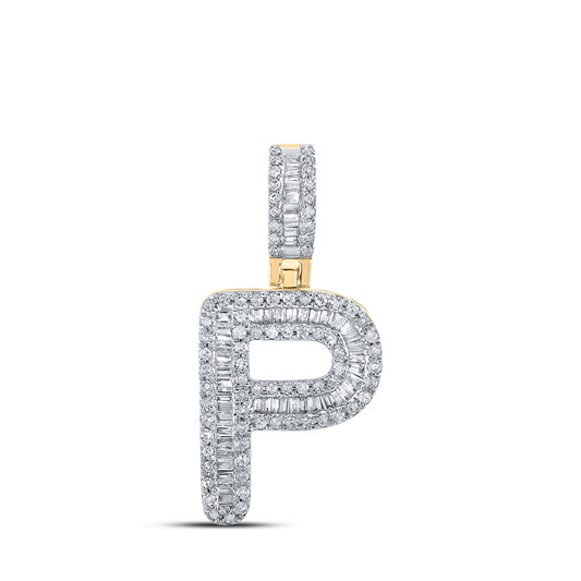 10kt Yellow Gold Mens Baguette Diamond P Initial Letter Pendant 3/8 Cttw