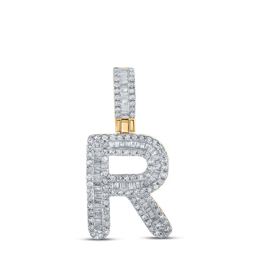 10kt Yellow Gold Mens Baguette Diamond R Initial Letter Pendant 1/2 Cttw