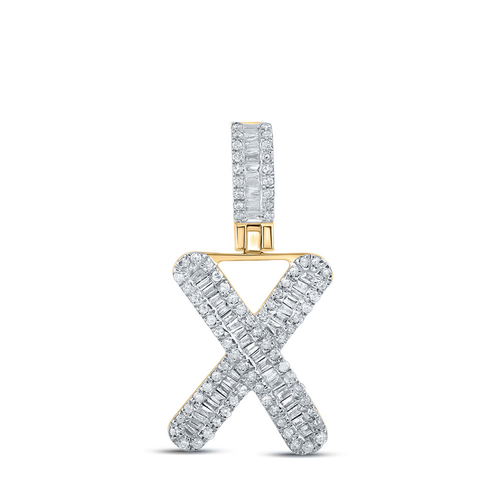 10kt Yellow Gold Mens Baguette Diamond X Initial Letter Pendant 3/8 Cttw