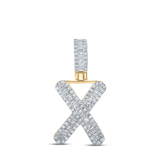 10kt Yellow Gold Mens Baguette Diamond X Initial Letter Pendant 3/8 Cttw