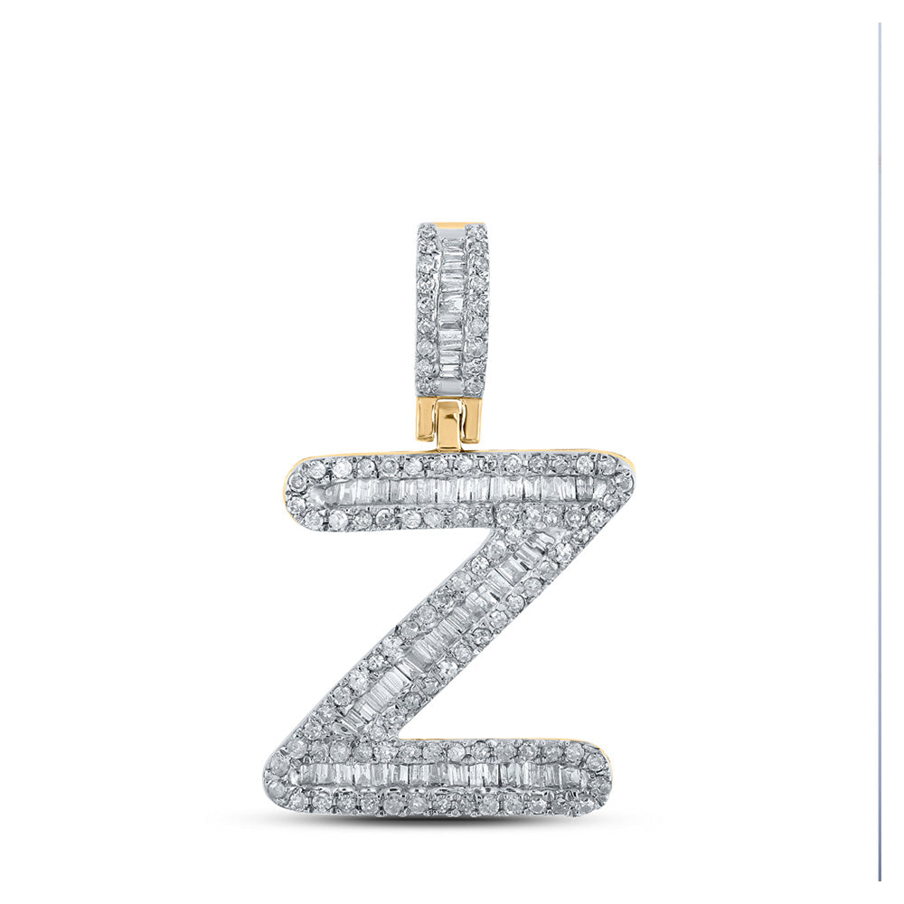 10kt Yellow Gold Mens Baguette Diamond Z Initial Letter Pendant 1/2 Cttw