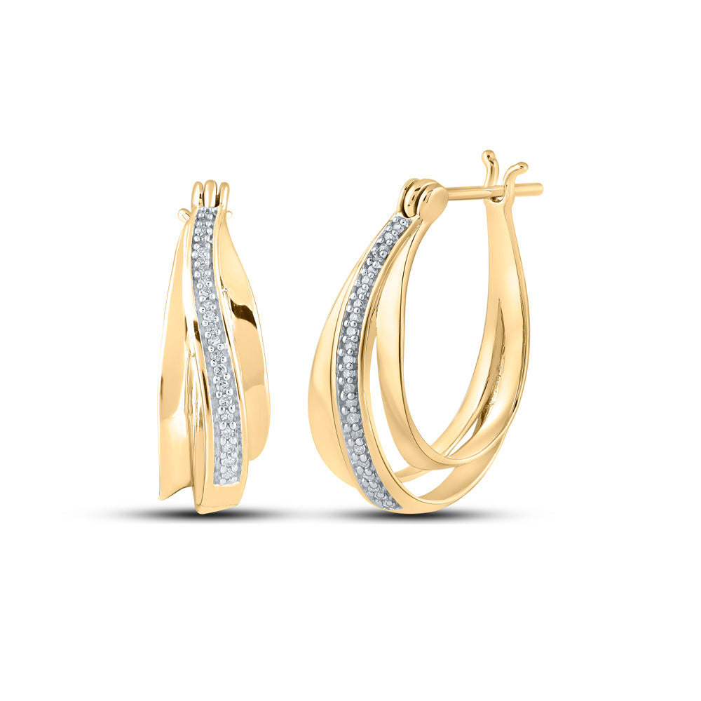 10kt Yellow Gold Womens Round Diamond Hoop Earrings 1/10 Cttw