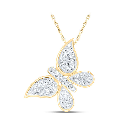 10kt Yellow Gold Womens Round Diamond Butterfly Pendant 1/6 Cttw