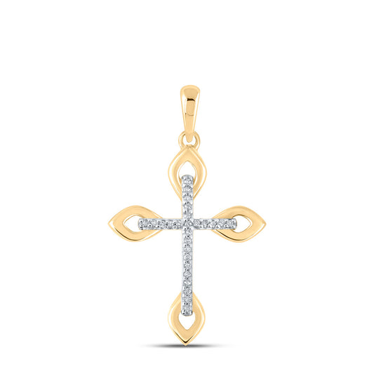 10kt Yellow Gold Womens Round Diamond Cross Pendant 1/20 Cttw