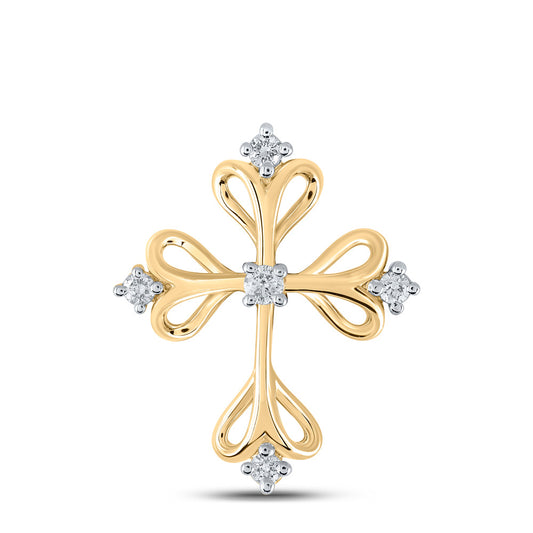 10kt Yellow Gold Womens Round Diamond Cross Pendant 1/8 Cttw