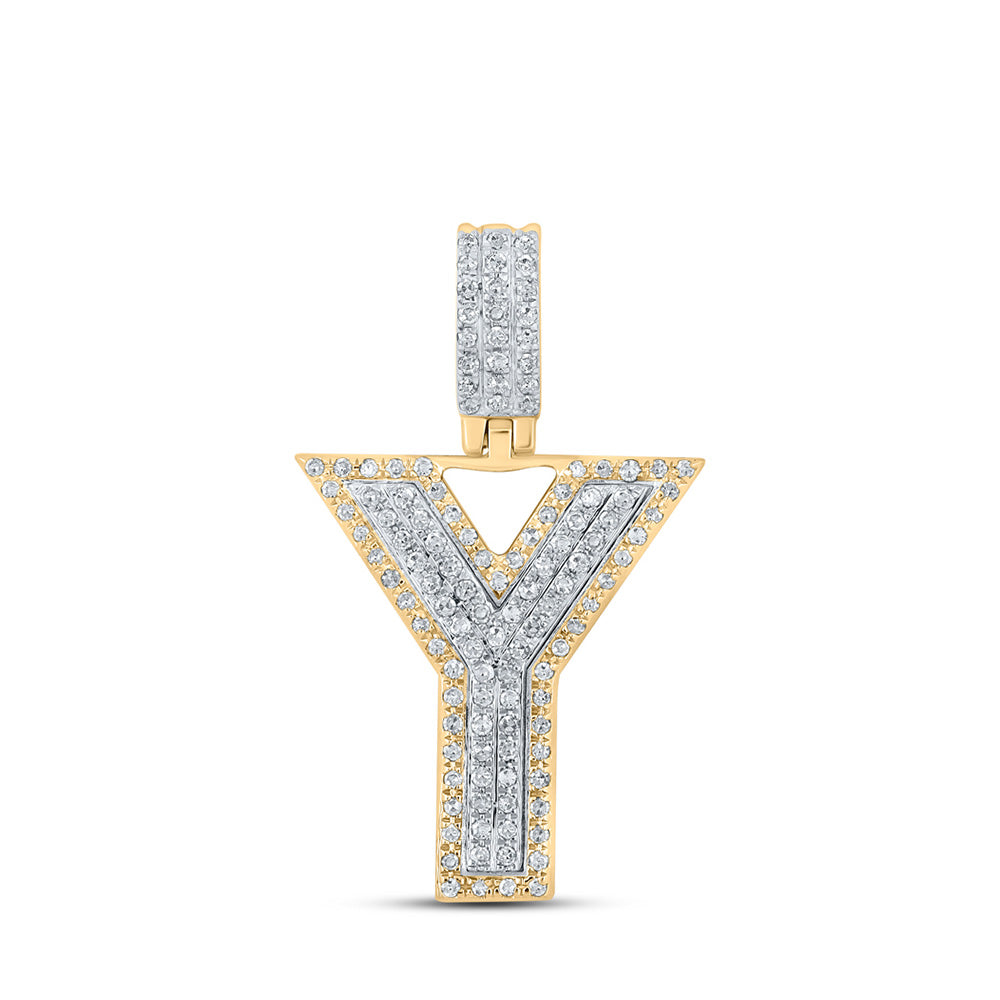 10kt Two-tone Gold Mens Round Diamond Y Initial Letter Pendant 3/8 Cttw