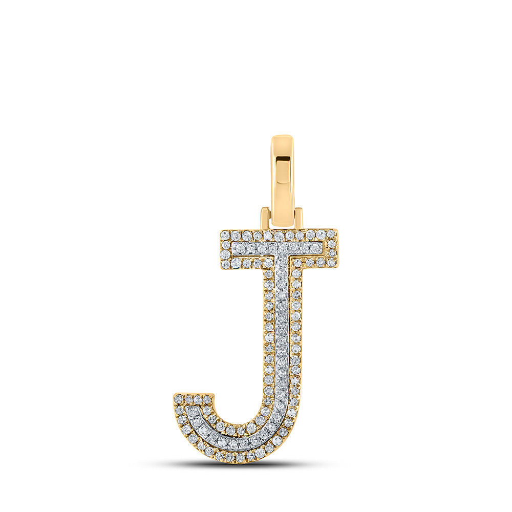 10kt Two-tone Gold Mens Round Diamond J Initial Letter Pendant 1/4 Cttw