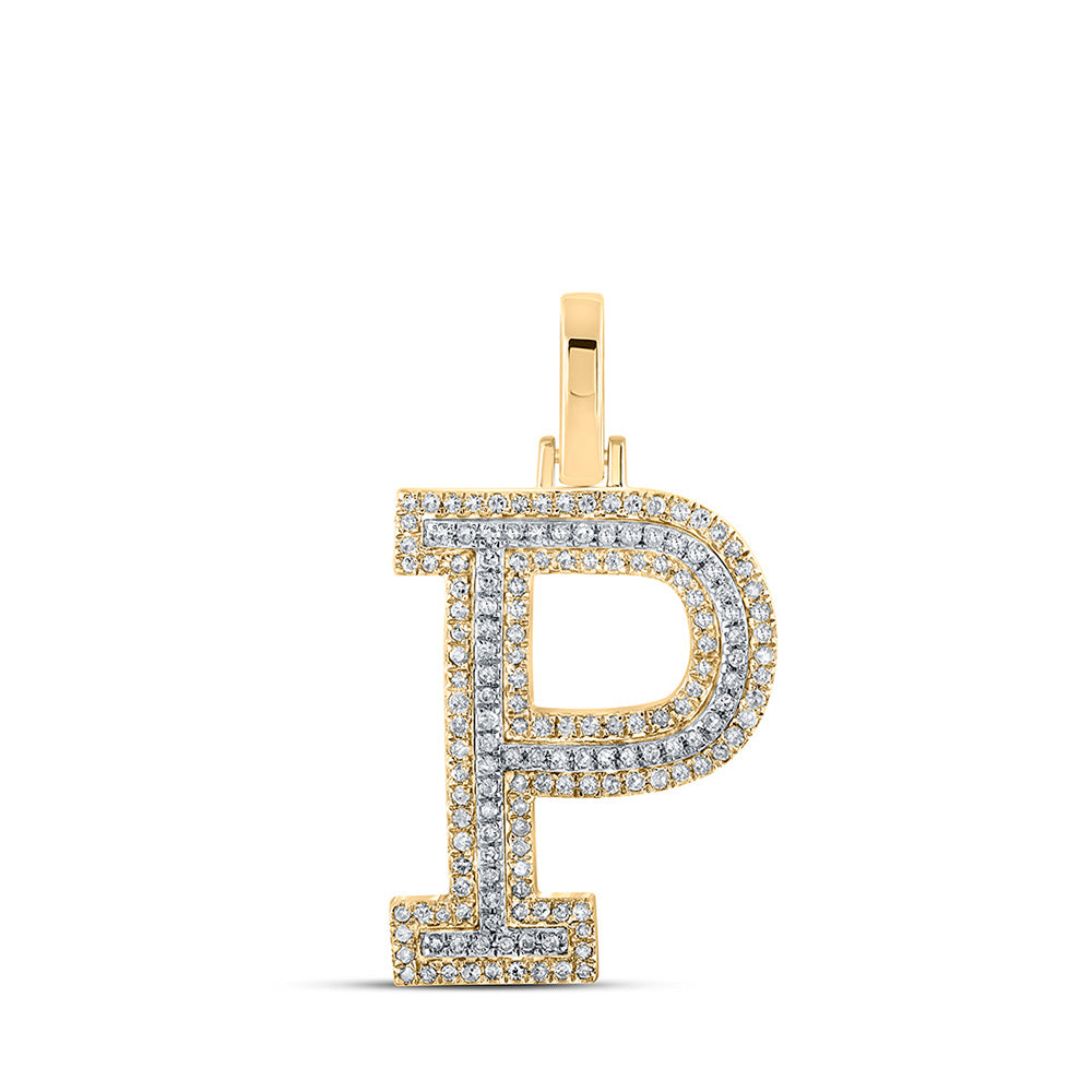 10kt Two-tone Gold Mens Round Diamond P Initial Letter Pendant 3/8 Cttw