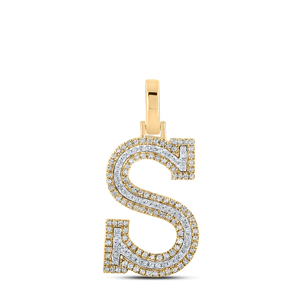 10kt Two-tone Gold Mens Round Diamond S Initial Letter Pendant 3/8 Cttw