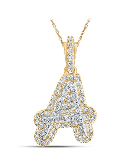 10kt Yellow Gold Womens Round Diamond A Initial Letter Pendant 1/5 Cttw