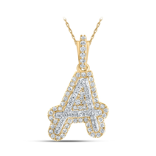 10kt Yellow Gold Womens Round Diamond A Initial Letter Pendant 1/5 Cttw