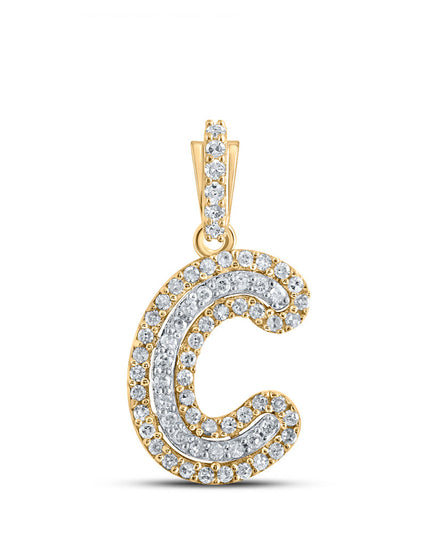 10kt Yellow Gold Womens Round Diamond C Initial Letter Pendant 1/6 Cttw