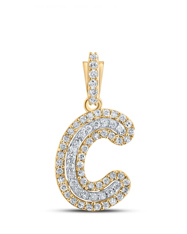 10kt Yellow Gold Womens Round Diamond C Initial Letter Pendant 1/6 Cttw