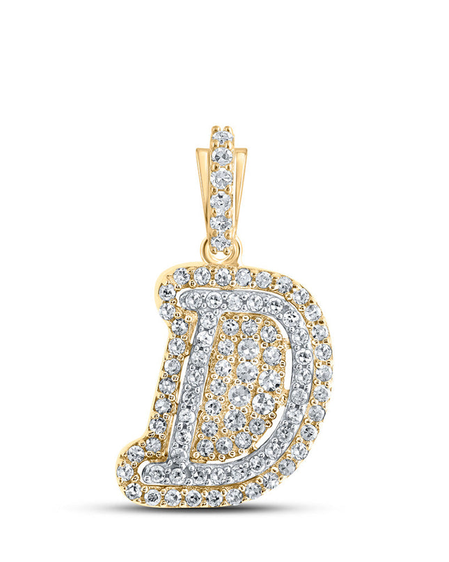 10kt Yellow Gold Womens Round Diamond D Initial Letter Pendant 1/5 Cttw