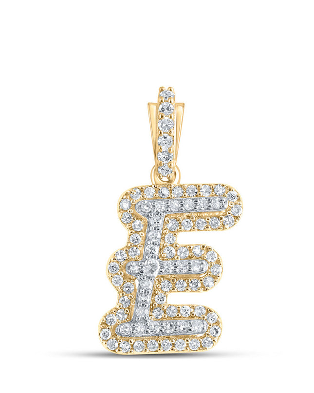 10kt Yellow Gold Womens Round Diamond E Initial Letter Pendant 1/5 Cttw