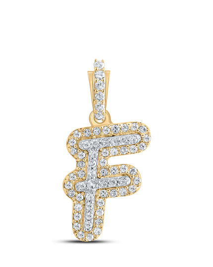 10kt Yellow Gold Womens Round Diamond F Initial Letter Pendant 1/6 Cttw